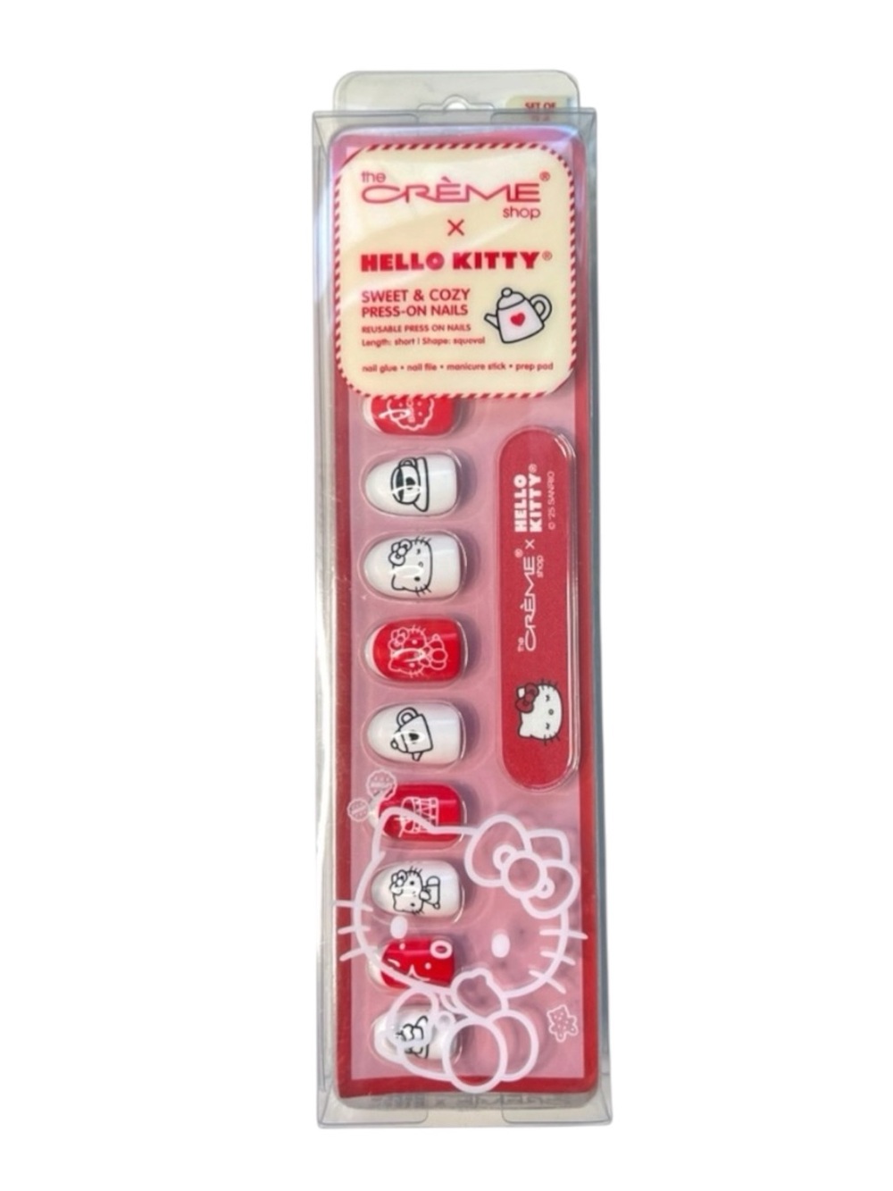 The Creme Shop Hello Kitty Press On Nails Set Red and White
